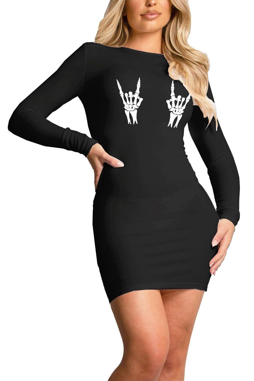4772 Adult Halloween Skeleton Costume Skeleton Hand Black Dresses Cute